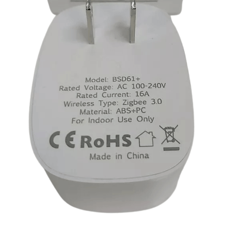 Tem thông số kỹ thuật của ổ cắm thông minh Tuya Zigbee 16A hiển thị điện áp AC 240V và dòng điện 16A